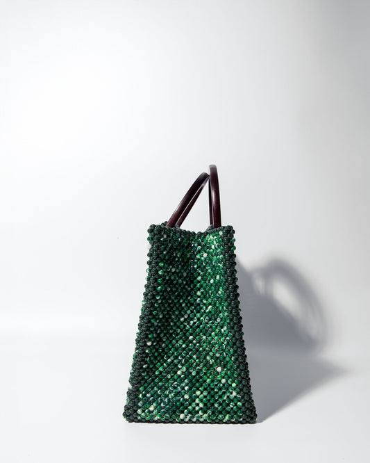 Akua Beaded Tote - nature-inspired green tones