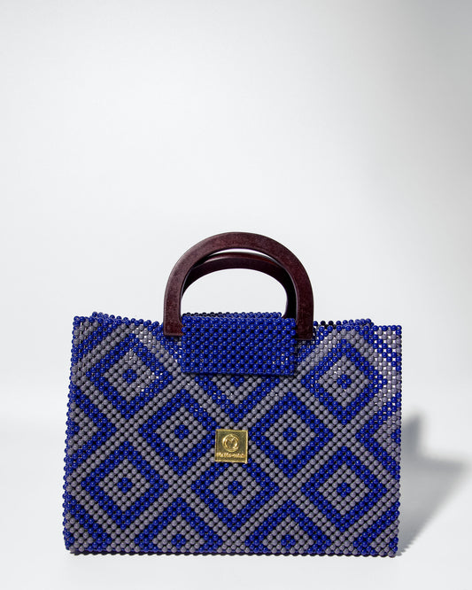 Akua Beaded Tote - blue and grey