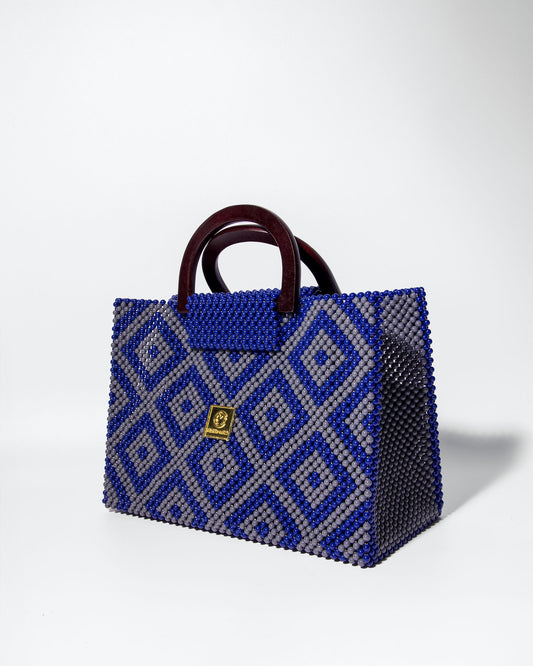 Akua Beaded Tote - blue and grey