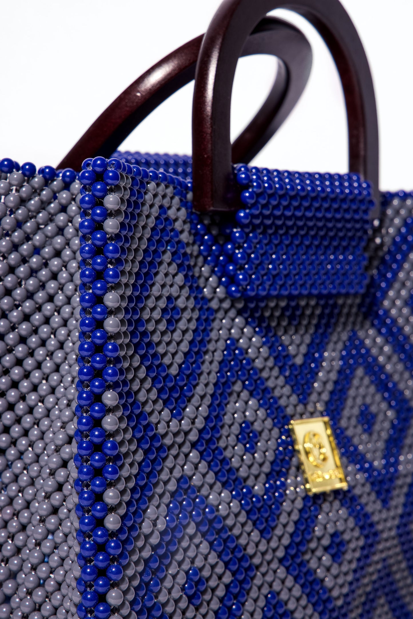 Akua Beaded Tote - blue and grey