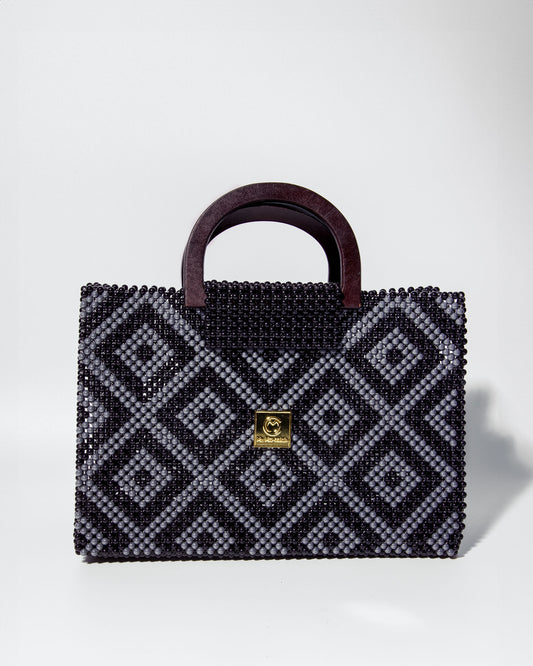 Akua Beaded Tote - black and grey