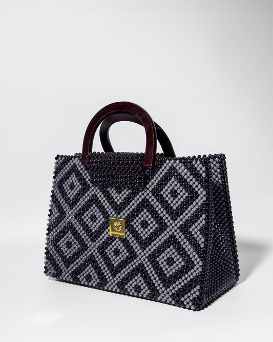 Akua Beaded Tote - black and grey